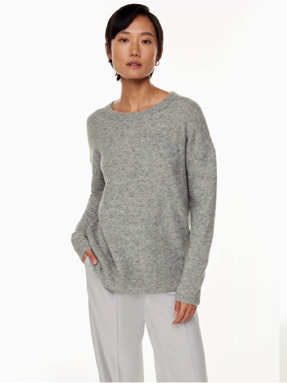 Babaton Aritzia Thurlow Oversized Boho Pullover Sweater sz S Gray Merino Laine
